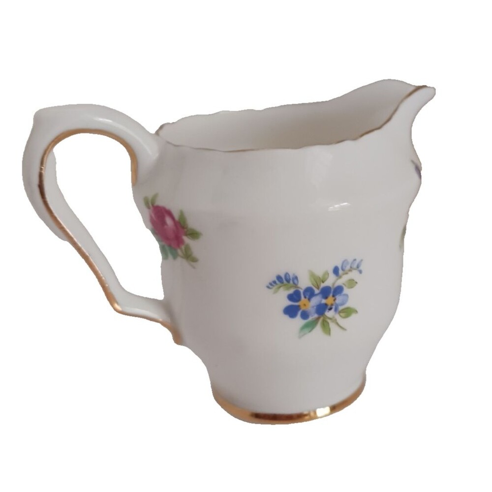Crown Staffordshire Fine Bone China England Creamer White Floral